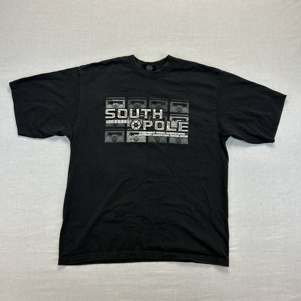Vintage Y2K Southpole Black Graphic T-Shirt Mens XL Big Spell Out Casual Tee VTG